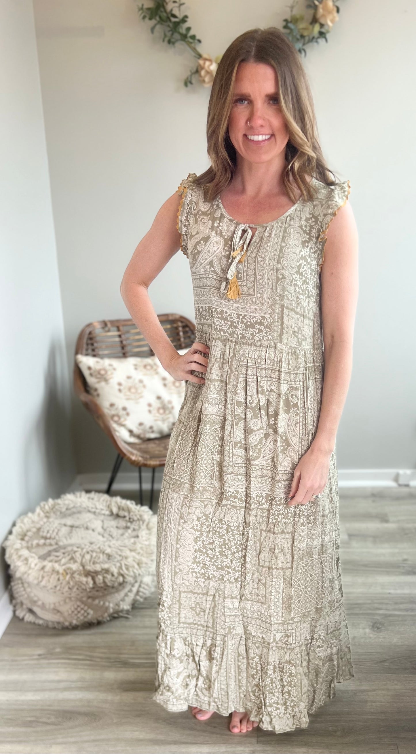 Sage boho dress