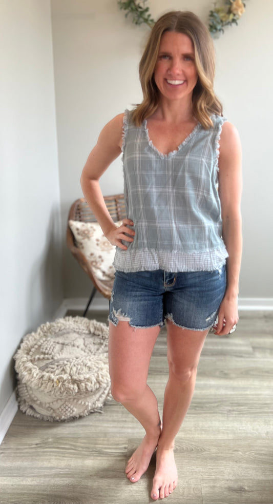 Plaid Distressed Tank