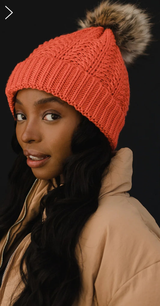 Coral Pom Hat