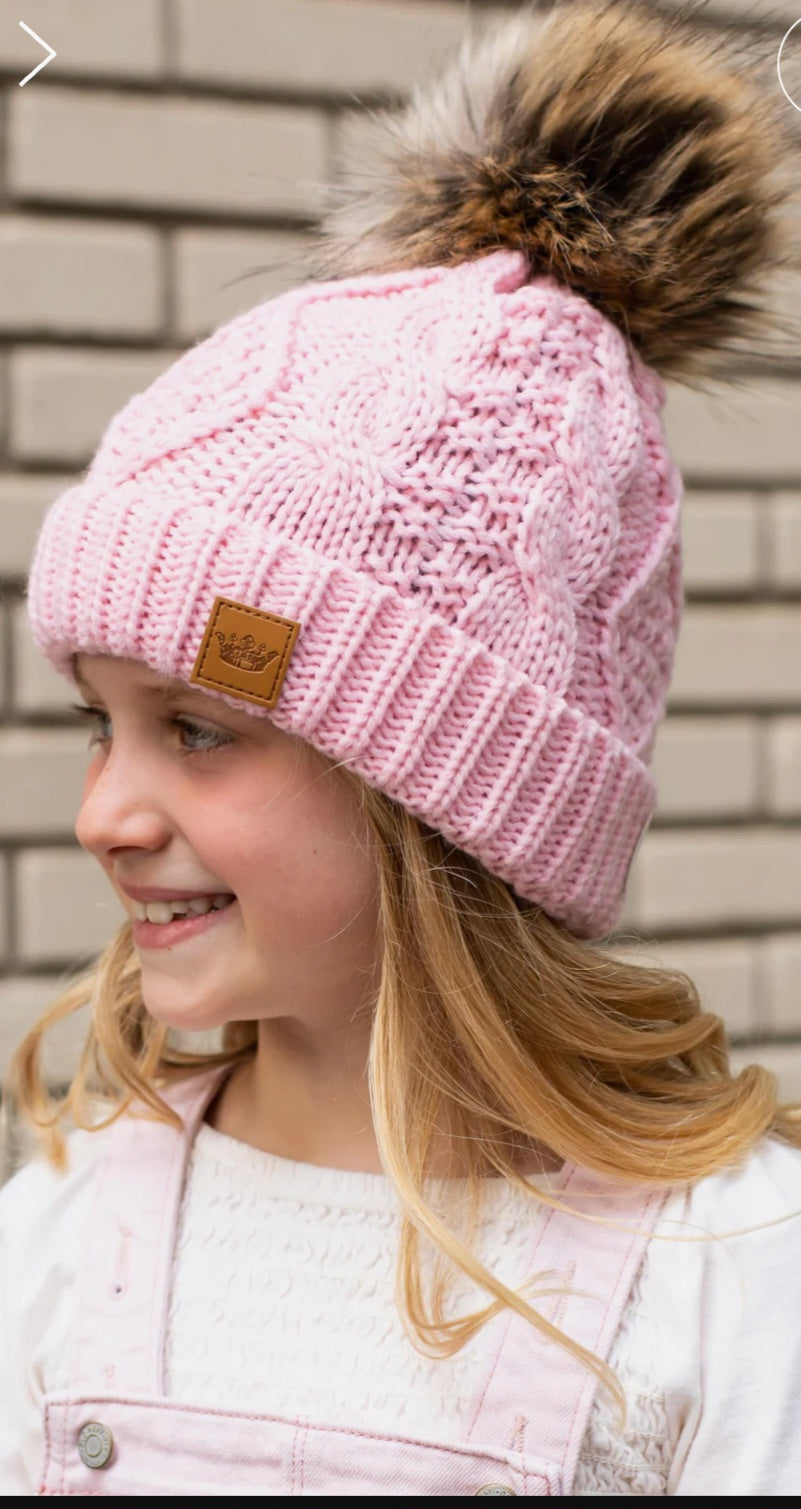 Pretty Pink Kids Pom Hat