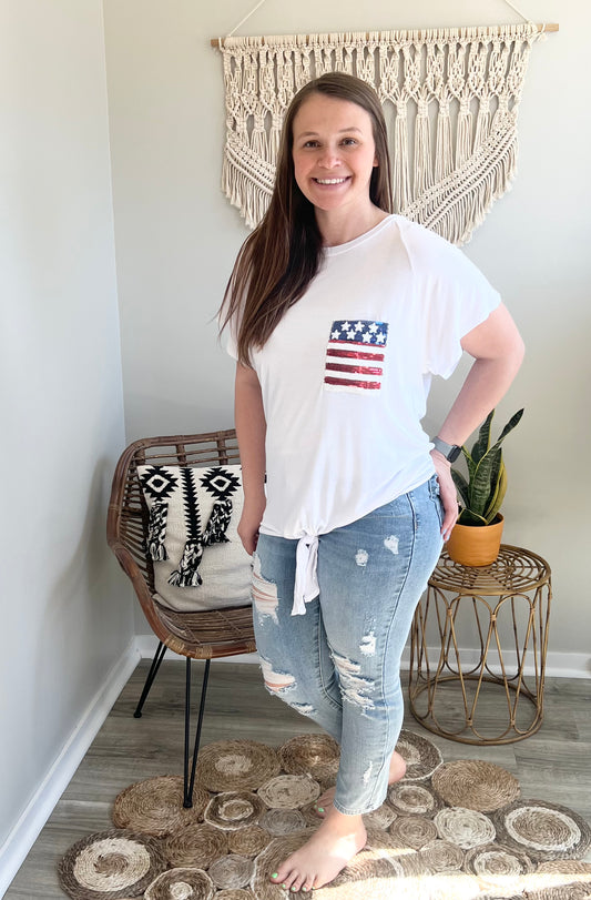 White America Sequin pocket tee